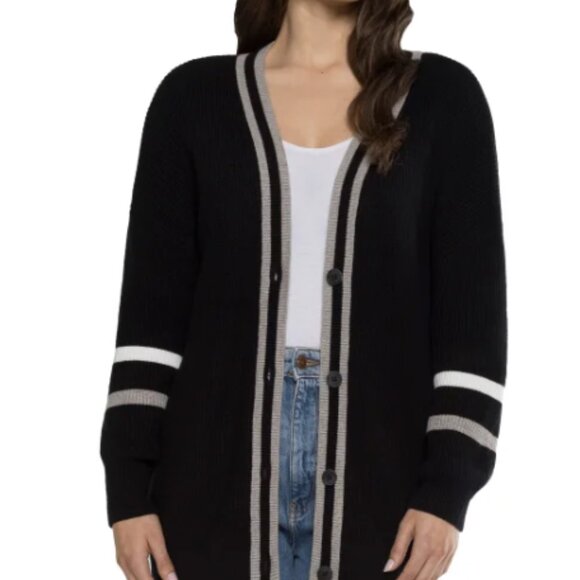 NWT Matty M Women's Varsity Long Sleeve Knit Cardigan Black Size XS $80 11HL290 - Picture 1 of 4